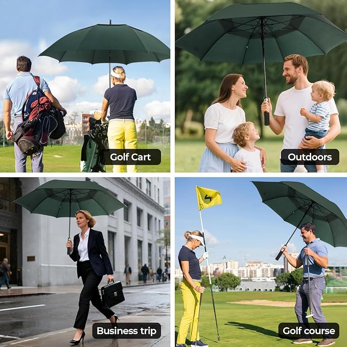 LLanxiry Automatic Open Golf Umbrella 54/62/68/72 Inch, Extra Large Windproof Vented Double Canopy Stick Umbrella, 210T Pongee Waterproof SPF 50+, Fiberglass Ribs, EVA Grip for Golf & Commute