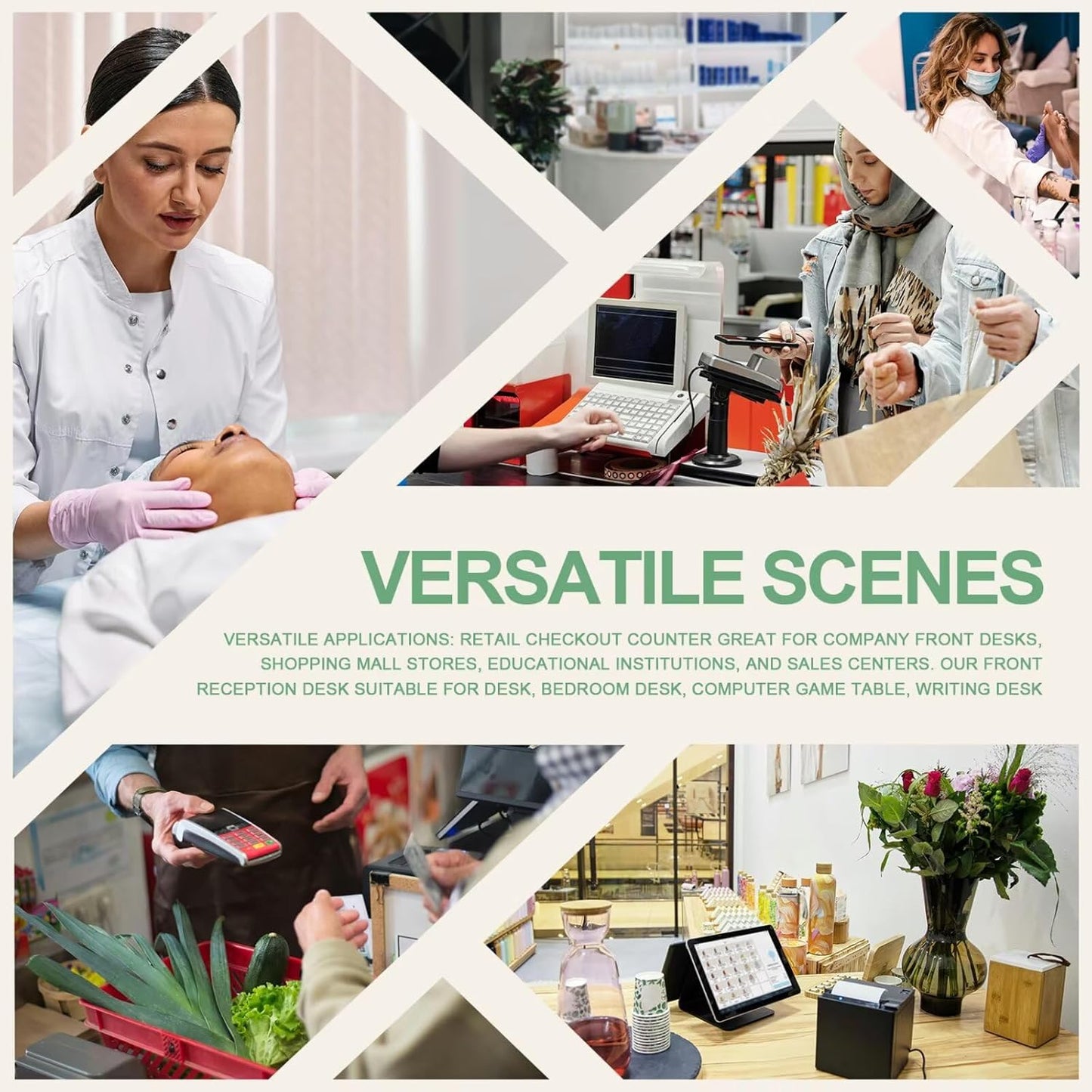 Reception Desk Modern Front Office Desk Reception Counter Receptionist Room Tables with Lock Drawer Checkout Cashier Counter for Lobby Beauty Salon, No Assembly Required White and Wood 94inch