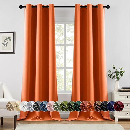 MIULEE Orange Blackout Curtains for Bedroom Living Room 90 Inches Long 2 Panels, Thermal Insulated Room Darkening Fall Drapes Solid Grommet Noise Reduction Light Blocking Window Treatments 40x90 Inch