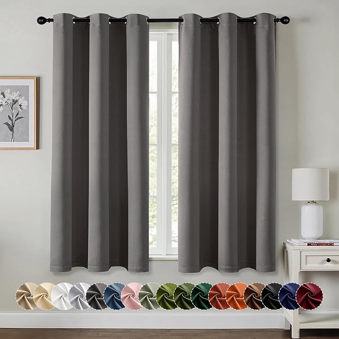 MIULEE Grey Blackout Curtains for Bedroom Living Room 63 Inches Long 2 Panels, Thermal Insulated Room Darkening Drapes Solid Grommet Top Noise Reduction Light Blocking Window Treatments 40x63 Inch