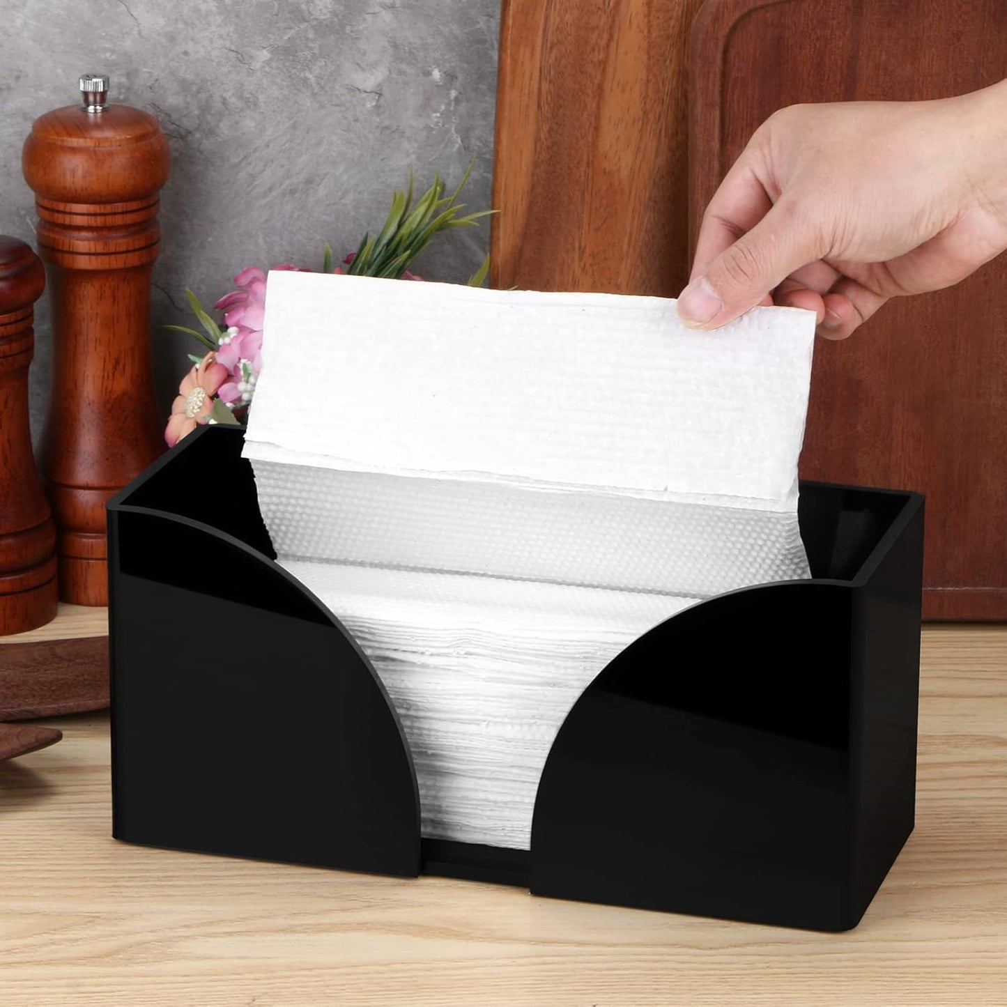 Paper Towel Dispenser Countertop Black Acrylic Paper Towel Holder for Bathroom Folded Paper Towel Dispenser Clear Trifold Napkin Holder for Z-fold, C-fold, MultiFold Trifold - Home Kitchen