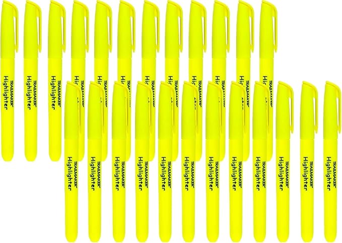 Trail maker 100 Packs of Bulk Yellow Highlighters in Bulk | Bright Wholesale Highlighters for Classrooms, School Kids, Teachers, Office Supplies