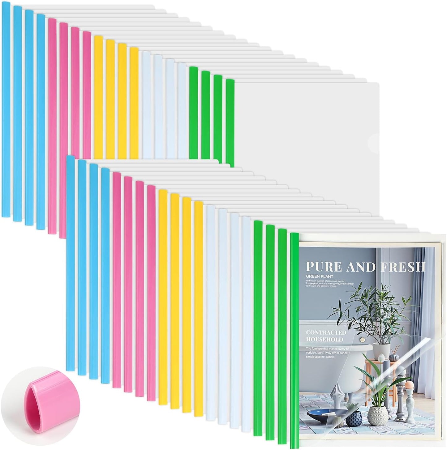 100 Pcs Clear Report Cover with Sliding Bar 50 Sheet Capacity Presentation Binder Transparent Resume Folder Plastic Folder for File Report School Office(Novetly Color,Water Drop)