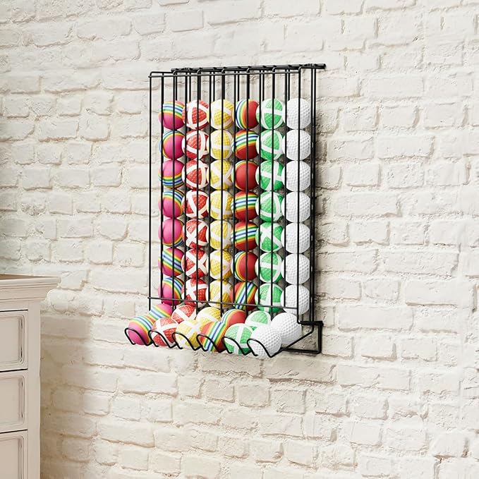 Vrisa Golf Ball Display Rack Wall Mount Display Case Tabletop Metal Holder - Steel Golf Ball Organizer Storage Stand for 60 Balls Each, Black