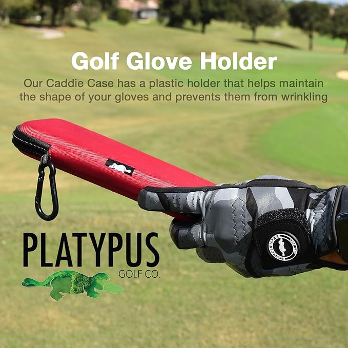 Platypus Golf Co. Golfing Caddie Hard Travel Case Organizer - Hinging Glove Shaper & Holder - Mesh Pocket & Storage Slots for Phone, Tees, Divot Tools & Ball Markers - Golfers Cases for Men & Women