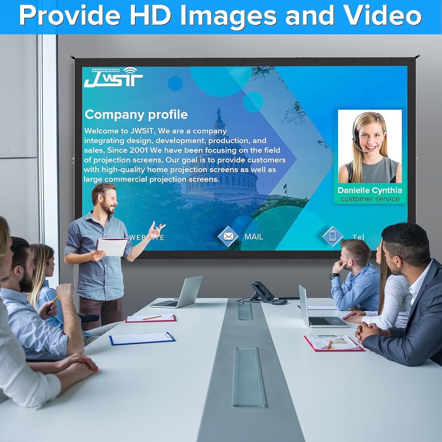 Projector Screen and Stand,JWSIT 110 inch Outdoor Movie Screen-Upgraded 3 Layers PVC 16:9 Outdoor Projector Screen,Portable Video Projection Screen with Carrying Bag for Home Theater Backyard