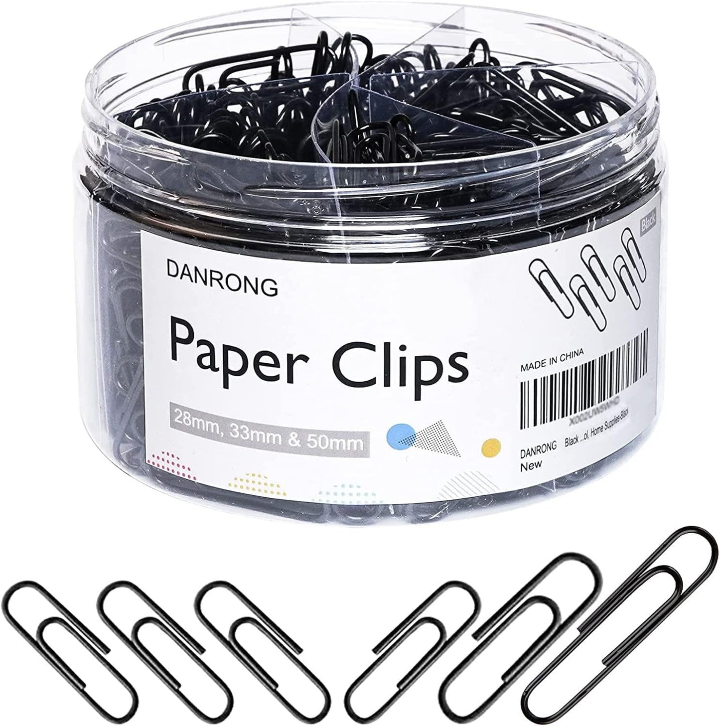 520 PCS Black Paper Clips Assorted Sizes, Small Medium and Large (1.1", 1.3" & 2"), Paperclips for Office, School, Home Supplies-Black