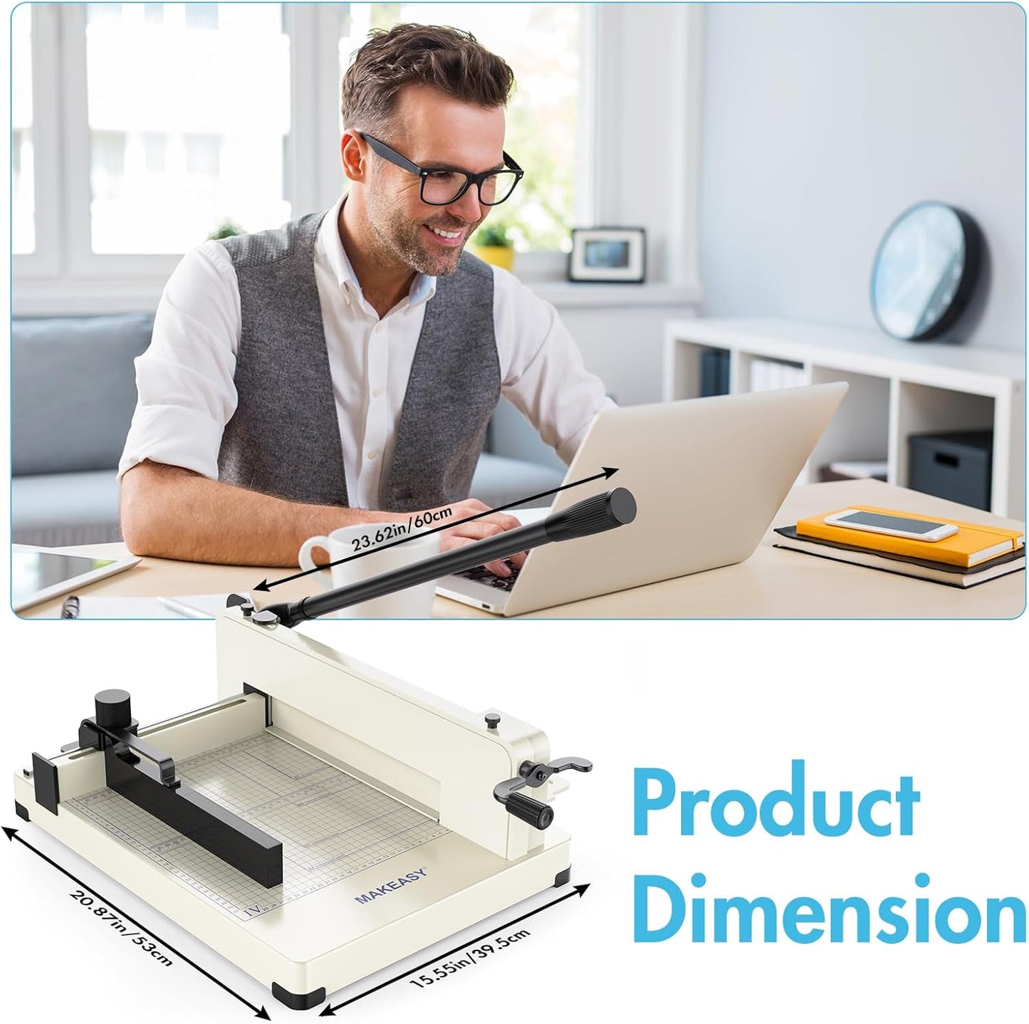 Paper Cutter 12 Inch, Heavy Duty Paper Cutter for A4 Paper, Guillotine Paper Cutter 400 Sheet Capacity, Solid Steel Construction, Beige