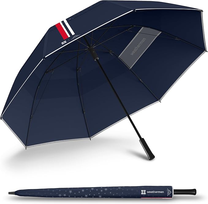 Weatherman Umbrella - Golf Umbrella - Windproof Sports Umbrella Resists Up to 55 MPH Winds - Available in 2 Sizes and 5 Colors