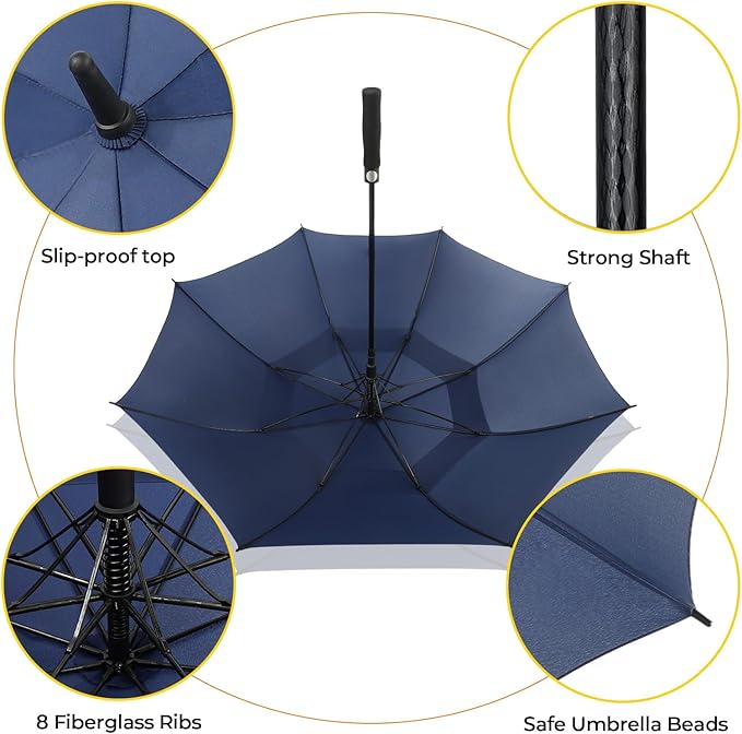 LLanxiry Automatic Open Golf Umbrella 54/62/68/72 Inch, Extra Large Windproof Vented Double Canopy Stick Umbrella, 210T Pongee Waterproof SPF 50+, Fiberglass Ribs, EVA Grip for Golf & Commute