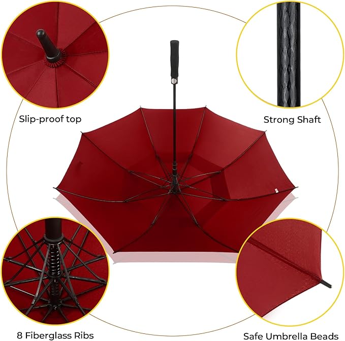 LLanxiry Automatic Open Golf Umbrella 54/62/68/72 Inch, Extra Large Windproof Vented Double Canopy Stick Umbrella, 210T Pongee Waterproof SPF 50+, Fiberglass Ribs, EVA Grip for Golf & Commute