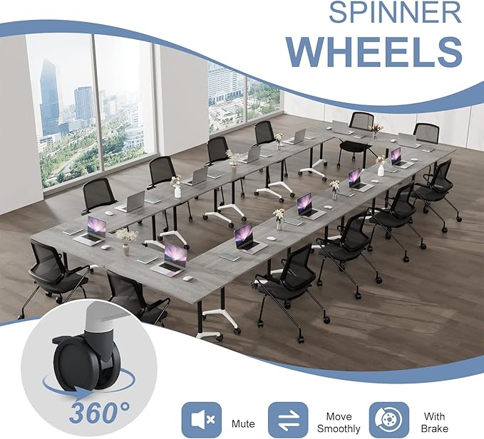 Folding Conference Table, Mobile Training Table for Office Conference, Modern Modular Rectangular Work Desk Meeting Seminar Work Tables with Caster Wheels, Large Breakroom Tables (6Pack L63in)