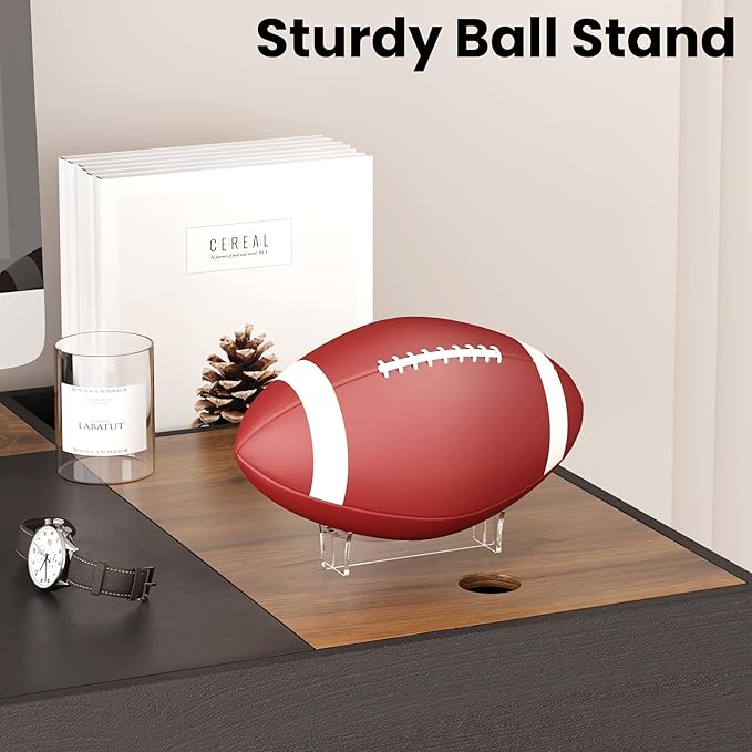 Football Stand Holder, 2-Pack Acrylic Display Stand for Rugby Ball, Clear Rack for Memorial Sports Gloves, 5.9x3.5x1.3 inch