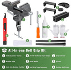 All-in-One Golf Grip Kit for Regripping Golf Clubs, 360° Swivel Portable Table Vise Rubber Clamp Golf Grip Removal Tool with Golf Grip Replacement Tape and Solvent, Golf Club Regripping Kit