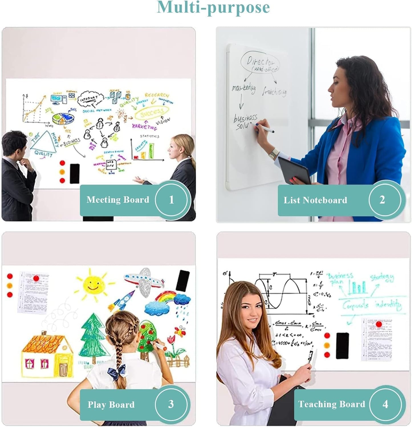 White Board Adhesive Contact Paper, 17.8" x 24" Stick on Magnetic Whiteboard Roll, Dry Erase Board for Wall, Easy to Write and Clean Magnetic Board for Kids, Office, Home, with Marker, Eraser