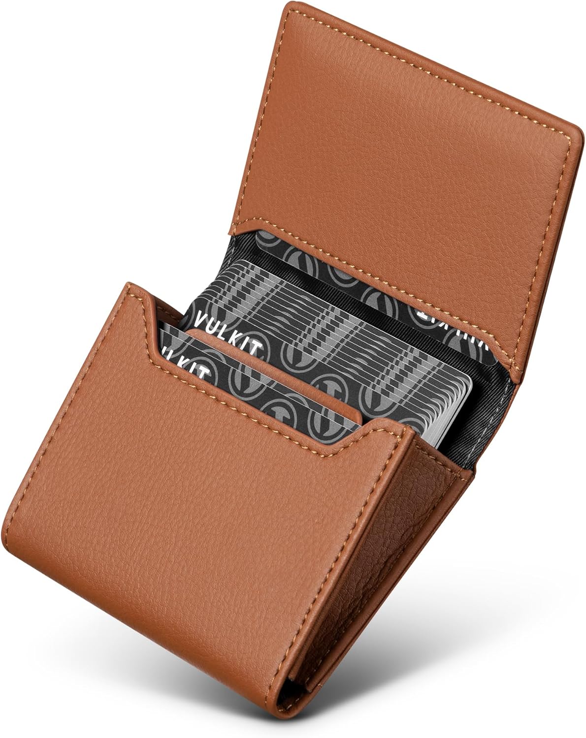 Real Leather Business Card Holder Premium RFID Blocking Card Case with ID Window and Magnetic Closure Holds Up to 40 Business Cards (Grain Brown)