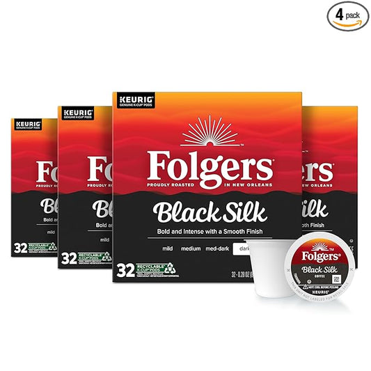 Folgers Black Silk Dark Roast Coffee, 128 Keurig K-Cup Pods
