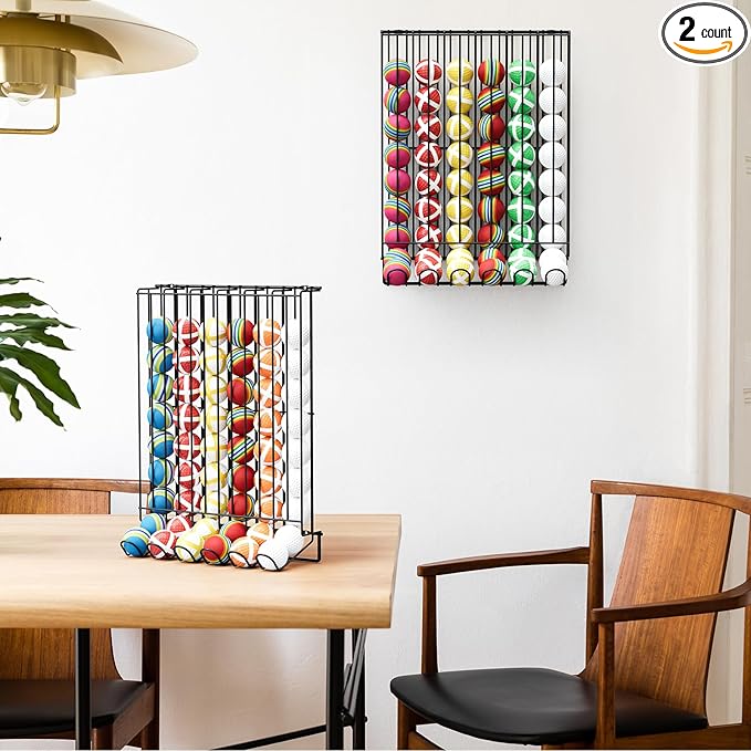 Vrisa Golf Ball Display Rack Wall Mount Display Case Tabletop Metal Holder - Steel Golf Ball Organizer Storage Stand for 60 Balls Each, Black