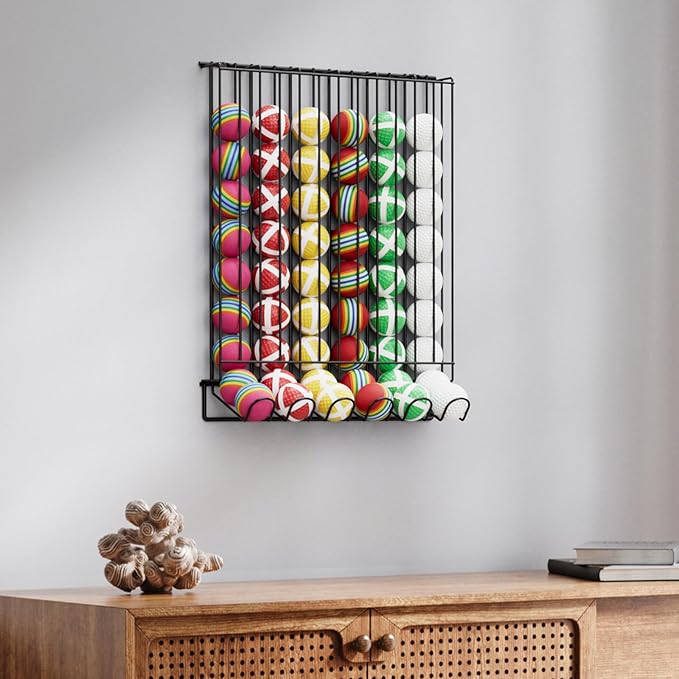 Vrisa Golf Ball Display Rack Wall Mount Display Case Tabletop Metal Holder - Steel Golf Ball Organizer Storage Stand for 60 Balls Each, Black