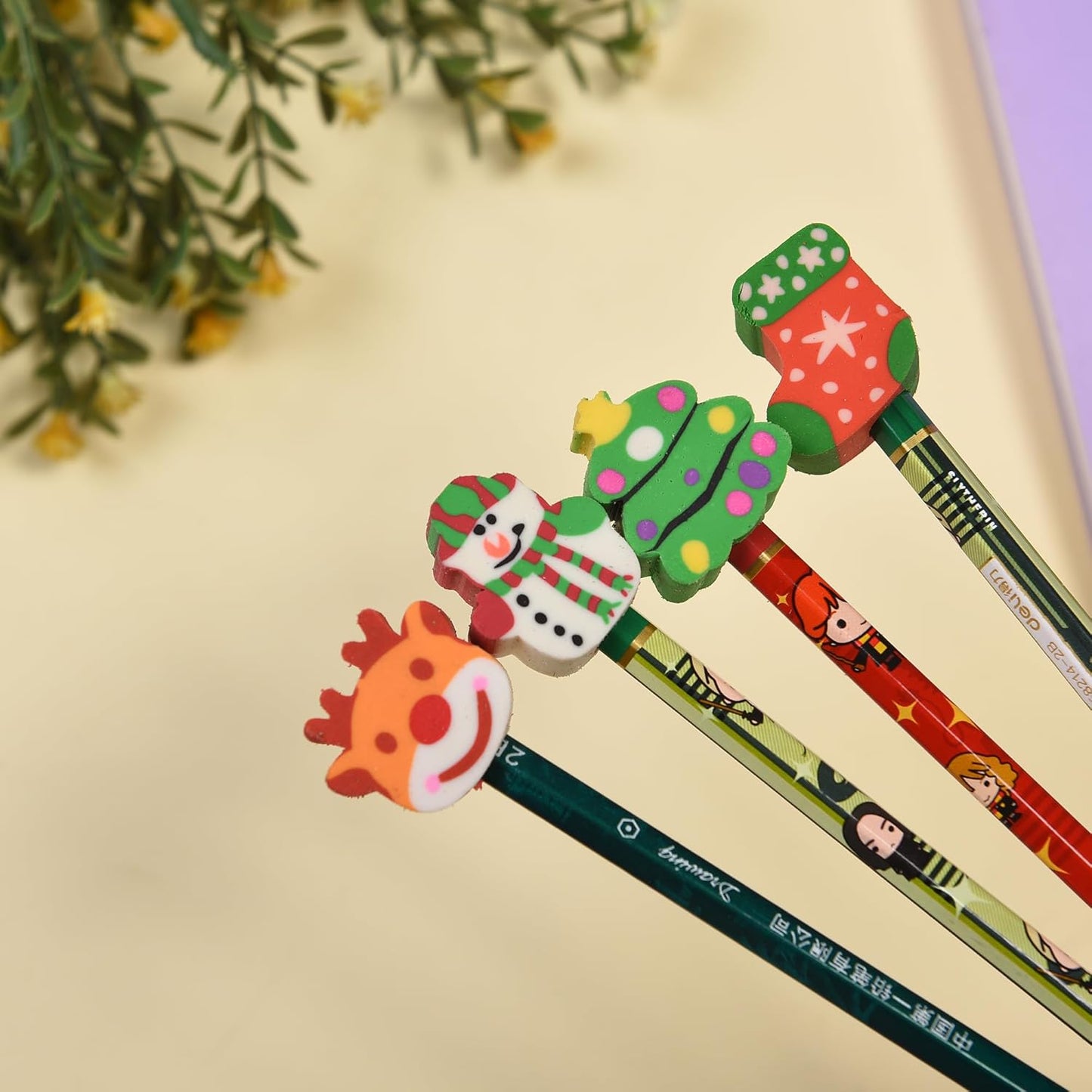 42Pcs Christmas Eraser Toppers for Kids Boys Girls, Mini Christmas Eraser Tops Bulk for Stockings Stuffers