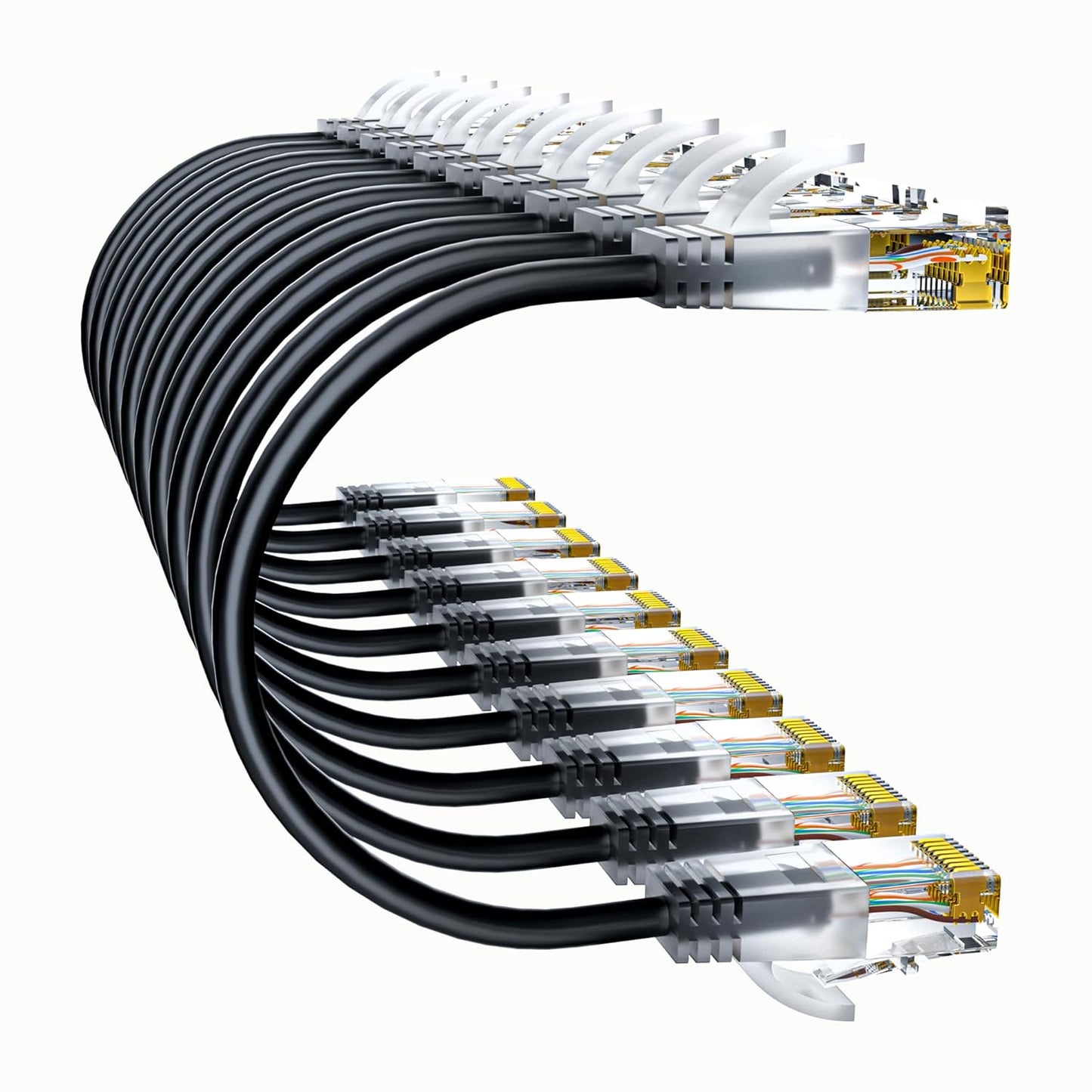 Cat6a Patch Cables 5ft (10 Pack) Slim, Cat6 Ethernet Patch Cable Pure Copper, Flexible Cat 6 Patch Cable 550MHZ 10G, Space-Saving Cat 6A Network Cables for Patch Panel, Black