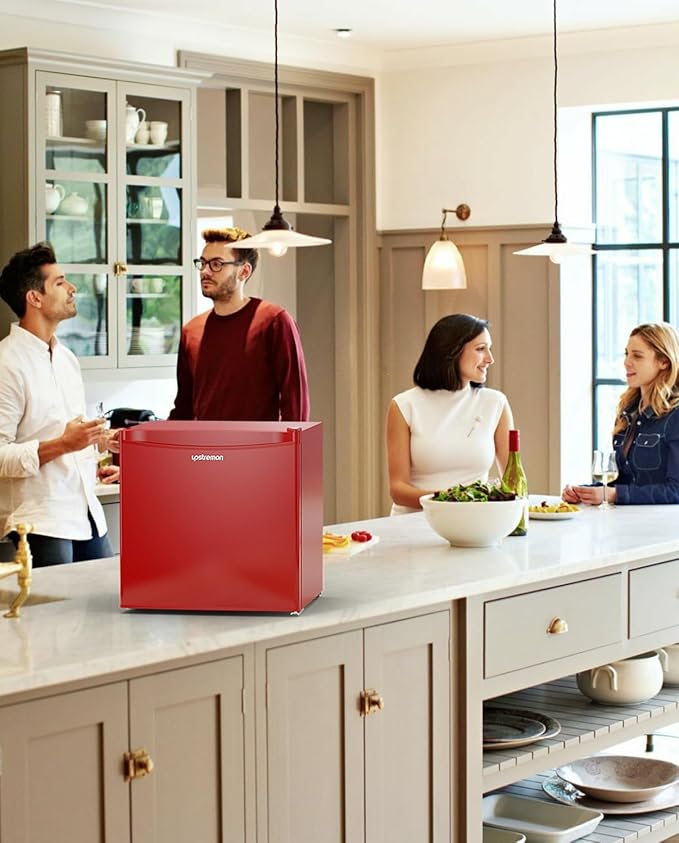 Upstreman 1.7 Cu.ft Mini Fridge with Freezer, Dorm Essentials, Adjustable Thermostat, Energy Saving, Low Noise, Single Door Compact Refrigerator for Dorm, Office, Bedroom, Red-FR17