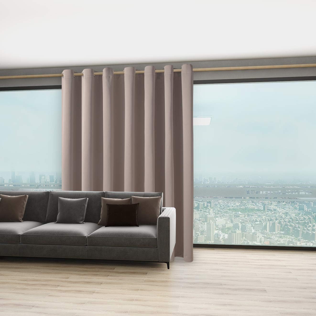 BONZER Room Divider Curtain Total Privacy Wall Noise Reducing Extra Wide Blackout Curtains for Patio Sliding Glass Door, 96L x 120W Inch (8L x 10W ft), 1 Panel, Khaki