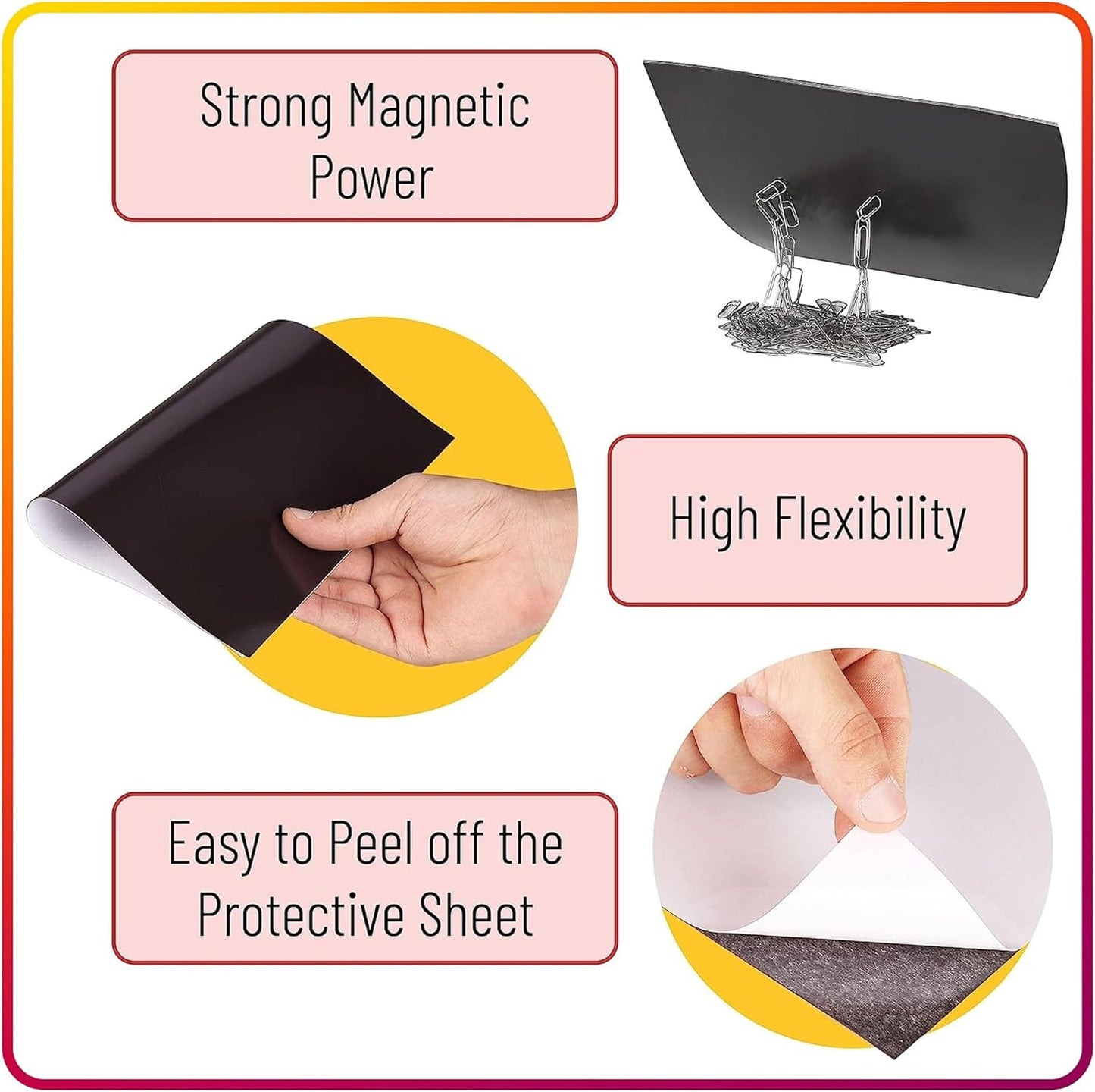 Magnetic Sheets with Adhesive Backing for Crafts, DIY 8 Pack. Strong Craft Magnets 6" x 9" to Make Flexible Magnet Self Sticky Tapes, Strips, Squares, Sheet for School Classroom Board, Fridge, Photos