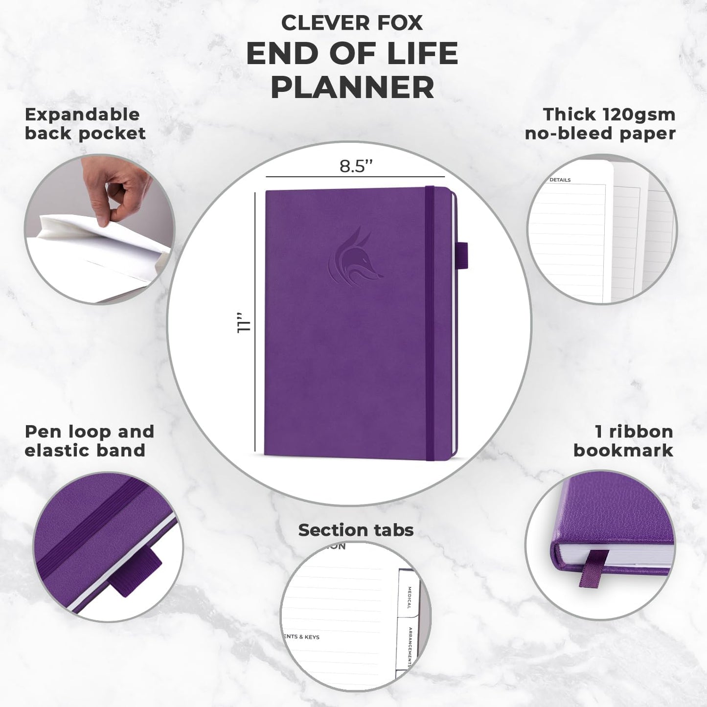 Clever Fox Large End of Life Planner – Guided Final Arrangements Organizer Notebook for Instructions, Beneficiary Info, Will Preparation, Last Wishes & Funeral Planning – 8.5" x 11" (Purple)