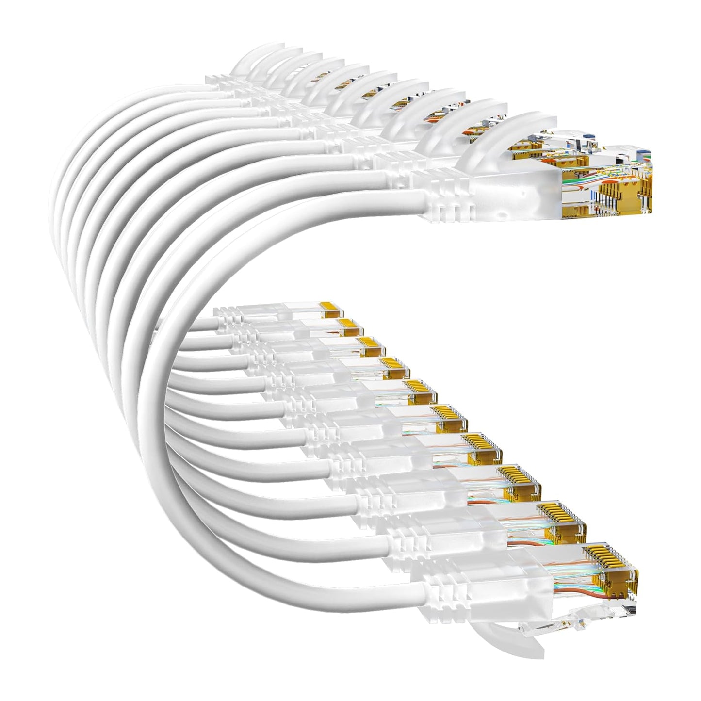 Cat6a Patch Cables 7ft (10 Pack) Slim, Cat6 Ethernet Patch Cable Pure Copper, Flexible Cat 6 Patch Cable 550MHZ 10G, Space-Saving Cat 6A Network Cables for Patch Panel, White
