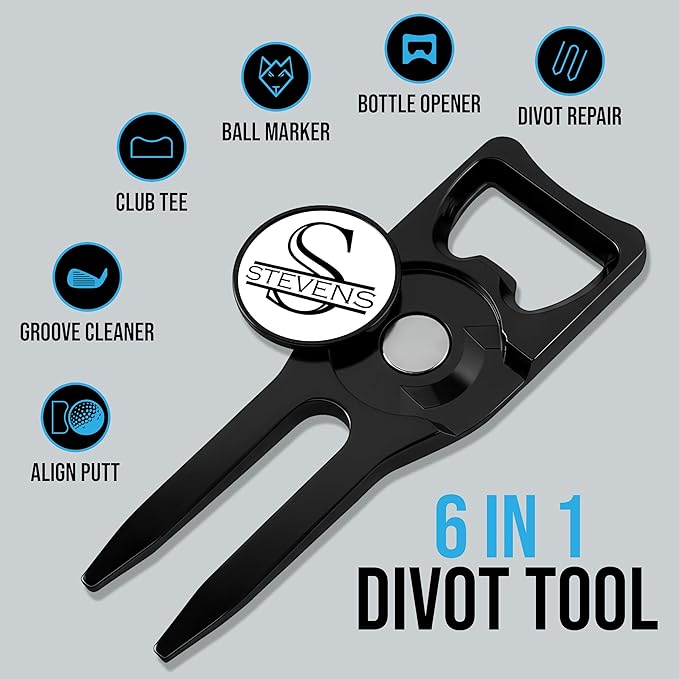 Wolf Golf Towels Personalized Divot Repair Tool | 6-in-1 Premium Divot Tool with Ball Marker | Golf Gifts for Men & Women | Golf Accessories for Men & Women