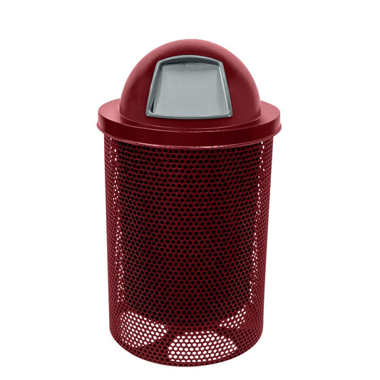 RDT-P-BUR Heavy Duty Round Trash Receptacle with Dome Top, Liner Included, 32 Gallon, Burgundy, Made in America