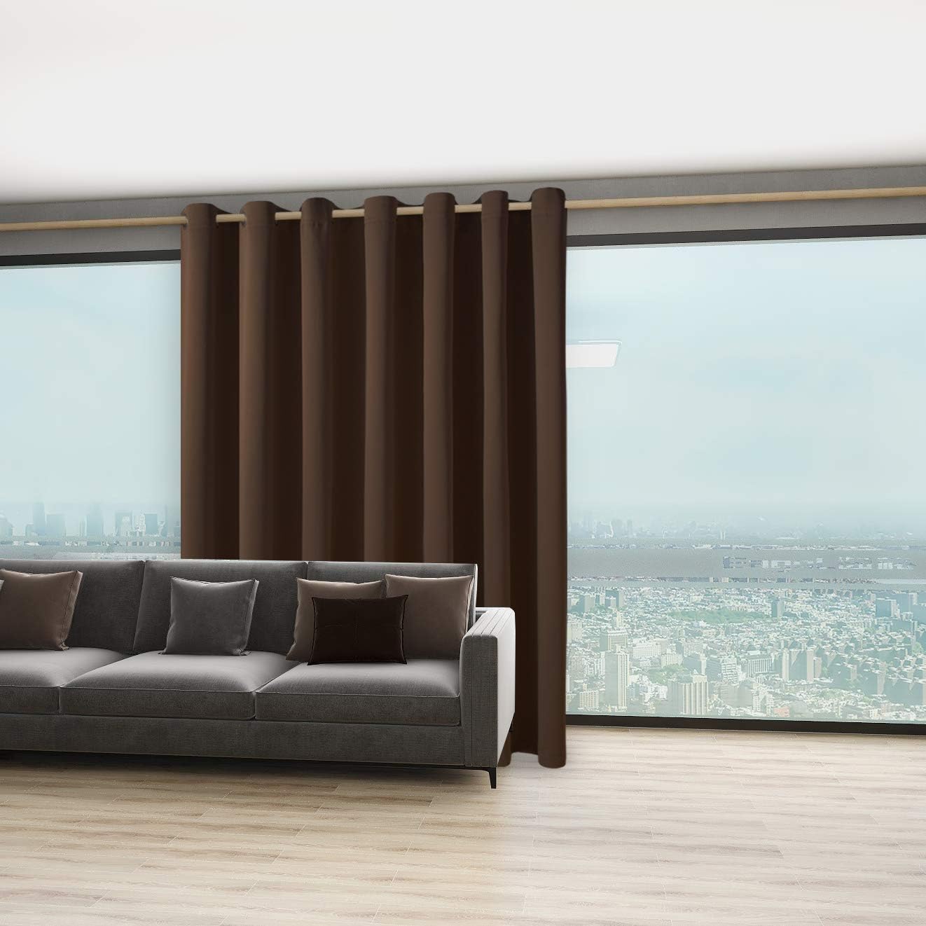 BONZER Room Divider Curtain Screen Partitions Total Privacy Wall Grommet Wide Blackout Curtains for Living Room, 96L x 108W Inch (8L x 9W ft), 1 Panel, Chocolate