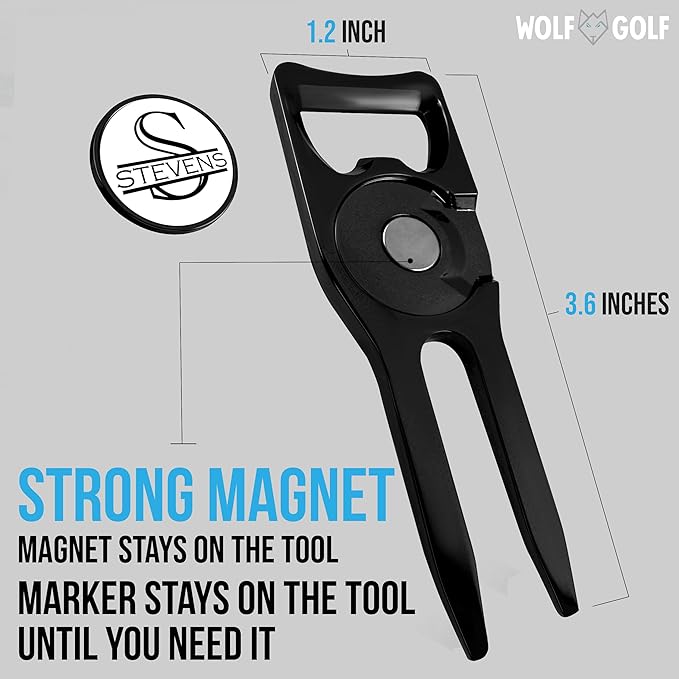 Wolf Golf Towels Personalized Divot Repair Tool | 6-in-1 Premium Divot Tool with Ball Marker | Golf Gifts for Men & Women | Golf Accessories for Men & Women