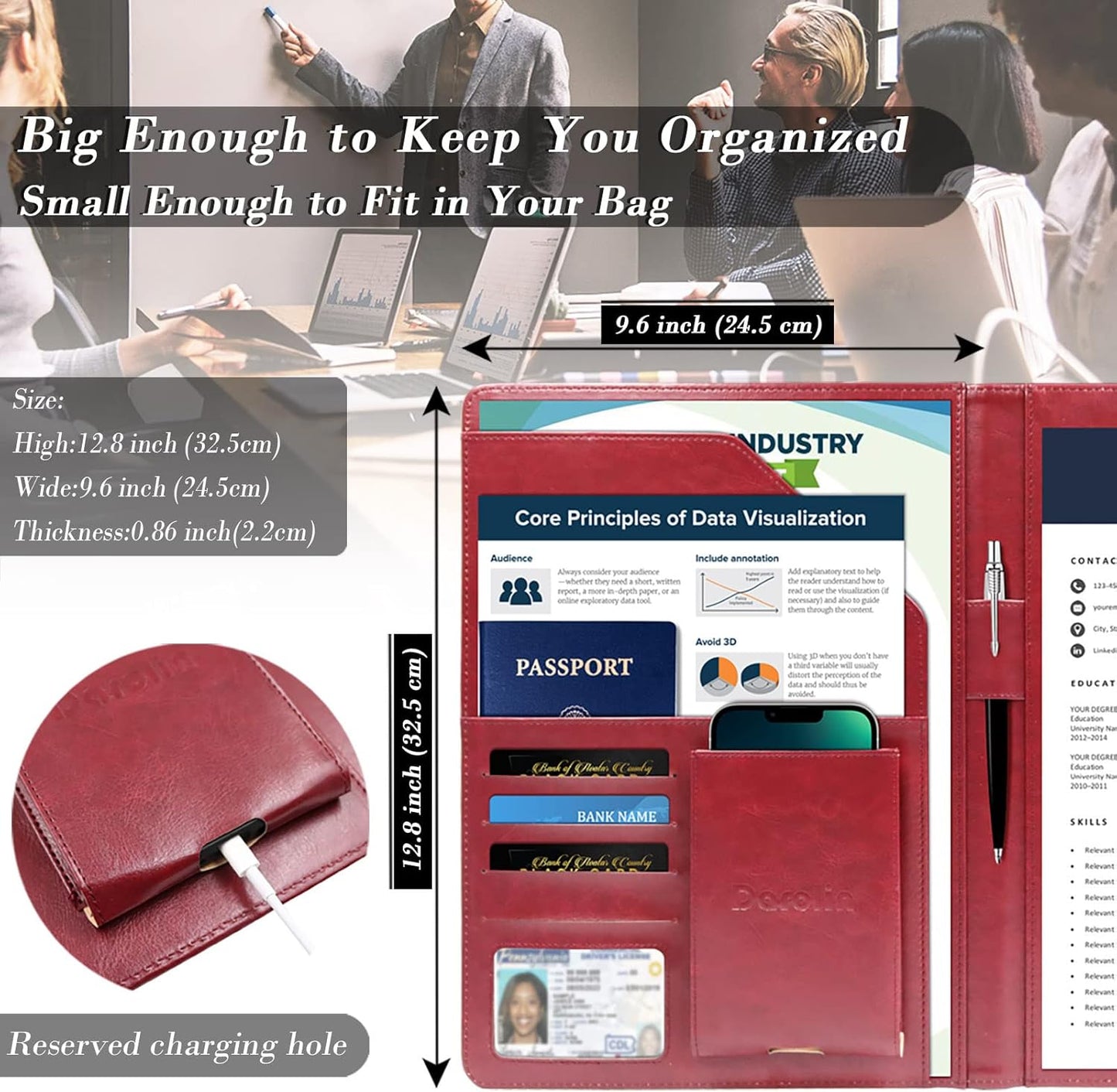 Darolin Business/Resume Padfolio Portfolio Folder with Letter/A4 Size Clipboard, Interview/Conference/Legal Document Organizer, Premium Portfolio Professional Case, Padfolio for Women/Men-Redwine