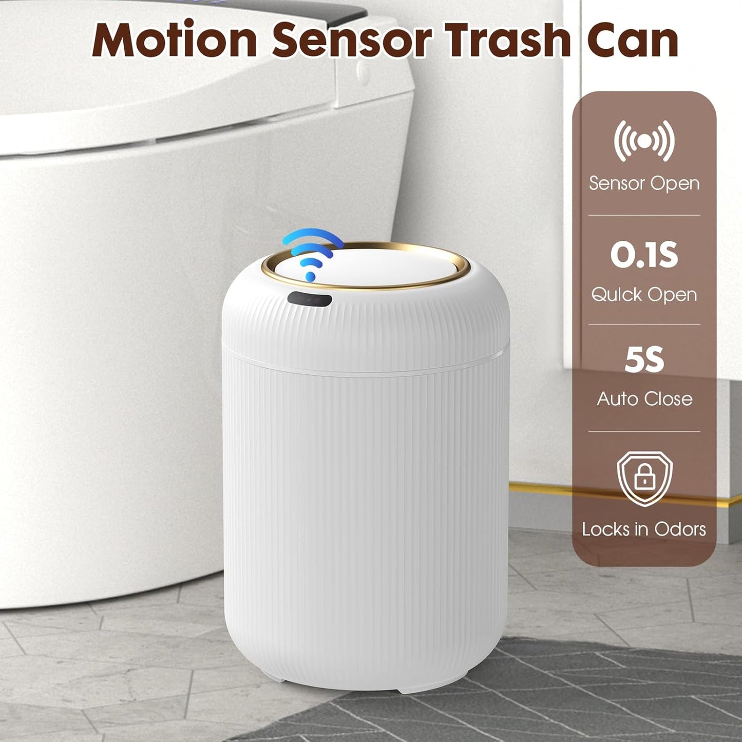 Procade Motion Sensor Trash Can with Lid, 3 Gallon Electric Bathroom Garbage can, Small White Wastebasket Touchless Trash Bin,Automatic Mini Trashcan for Bedroom,Toilet, Office, rv, Living Room