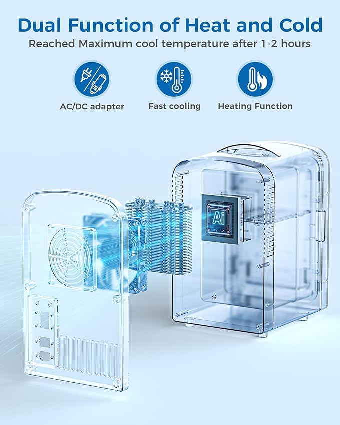 Mini Fridge, 4L/6 Cans Cooler & Warmer Portable Compact Refrigerator, Small Skincare Fridge for Makeup Food and Drinks, Small Cooler for Bedroom, Cosmetics, Car, Office, White