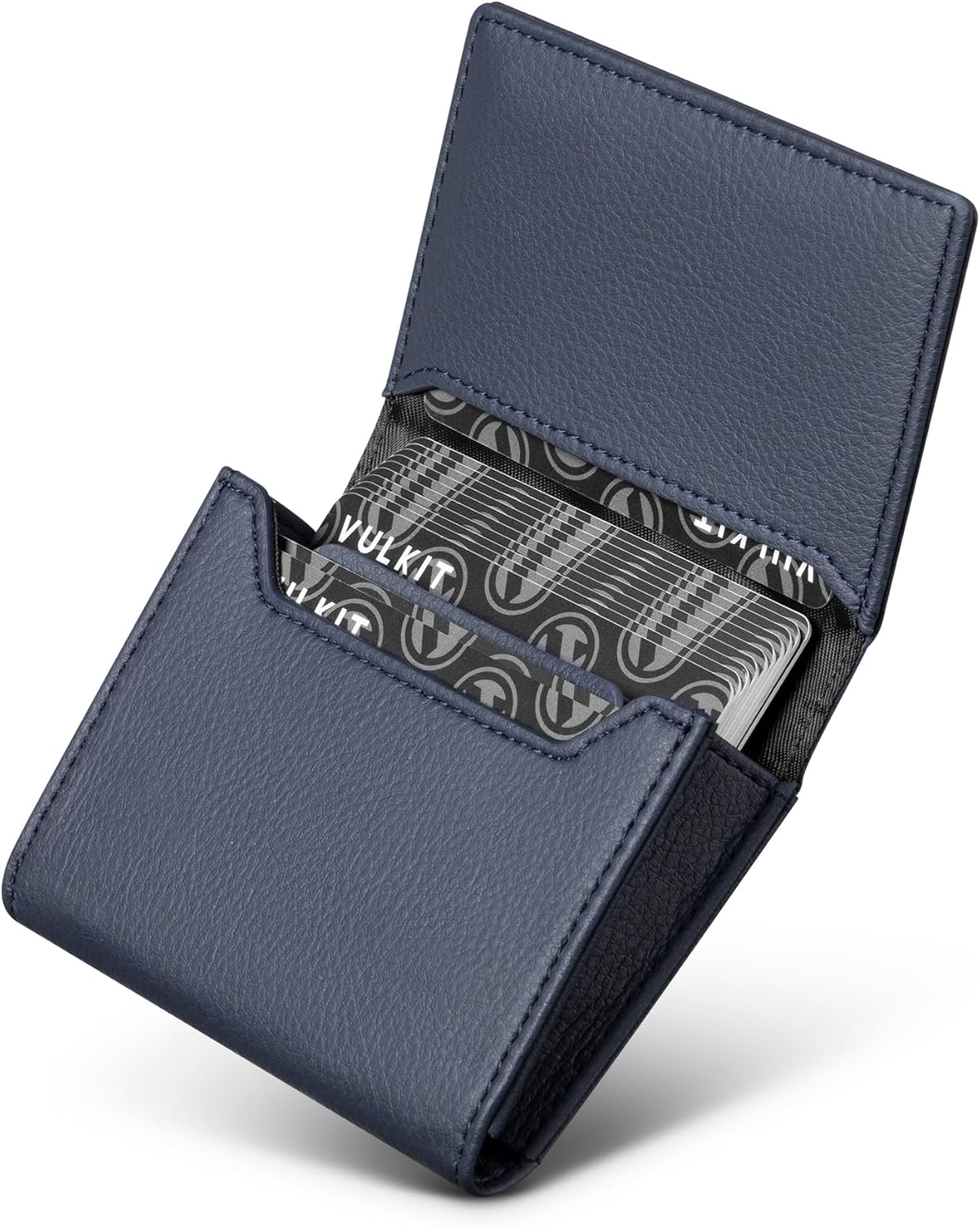 Real Leather Business Card Holder Premium RFID Blocking Card Case with ID Window and Magnetic Closure Holds Up to 40 Business Cards (Grain Navy)