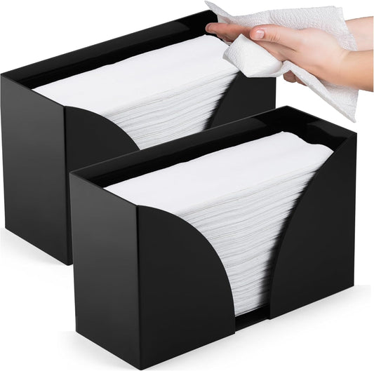 Countertop Paper Towel Holder for Wall Mount, 2 Pack - Acrylic Paper Towel Dispenser & Napkin Holder for Bathroom - Kitchen Accessories