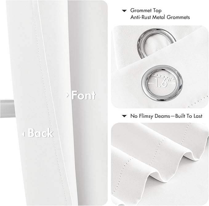 MIULEE Pure White Curtains for Bedroom Living Room 72 Inches Long 2 Panels, Thermal Insulated Room Darkening Drapes Grommet Top Noise Reducing Energy Saving Window Treatments W40 x L72 Inch