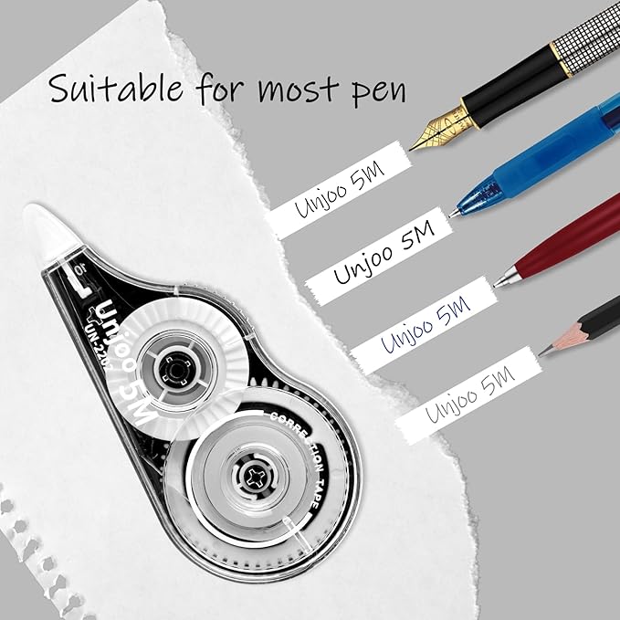 Correction Tape, Easy To Use Applicator for Instant Corrections, For school, Office (12pack, 5M/196" x 0.2", White)