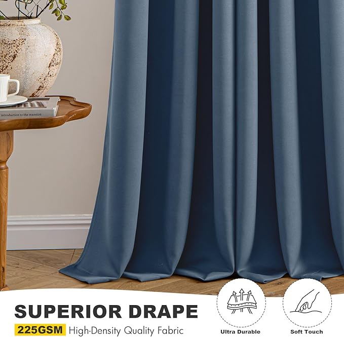 MIULEE Stone Blue Blackout Curtains for Bedroom Living Room 63 Inches Long 2 Panels, Thermal Insulated Room Darkening Drapes Solid Grommet Top Noise Reducing Light Blue Window Treatments 40x63 Inch