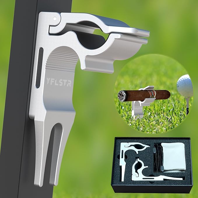 2-Pack Magnetic Sticks Holder for Golf Cart & Turf Divot Tools Anti-Loss Shining Aluminum Alloy 4-Point Strong Magnetic Lock Sponge Pads Protection CNC machined Fits 30-70 Ring (SILVER)