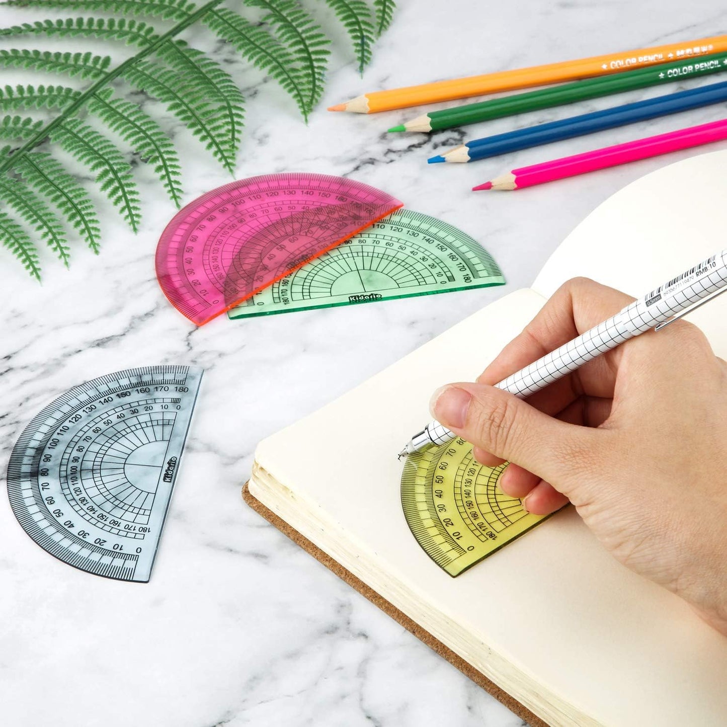 24 Pack Plastic Protractors Math Protractor 180 Degrees 4 Inch (Red Green Yellow Blue)