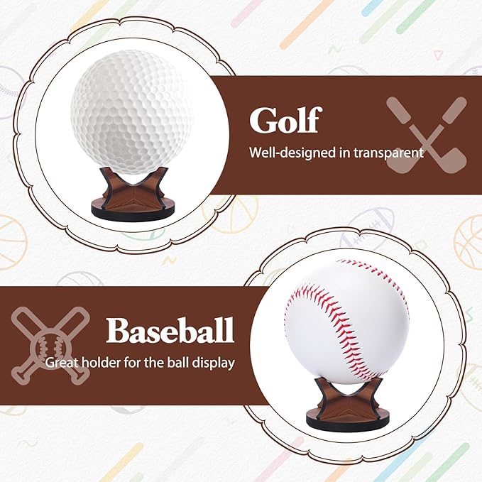 3 Pieces Acrylic Small Ball Stand Holder Sport Ball Display Rack Baseball Display Stand with 3 Pieces Non-Slip Rubber Pads for Baseball Golf Softball Tennis Spheres