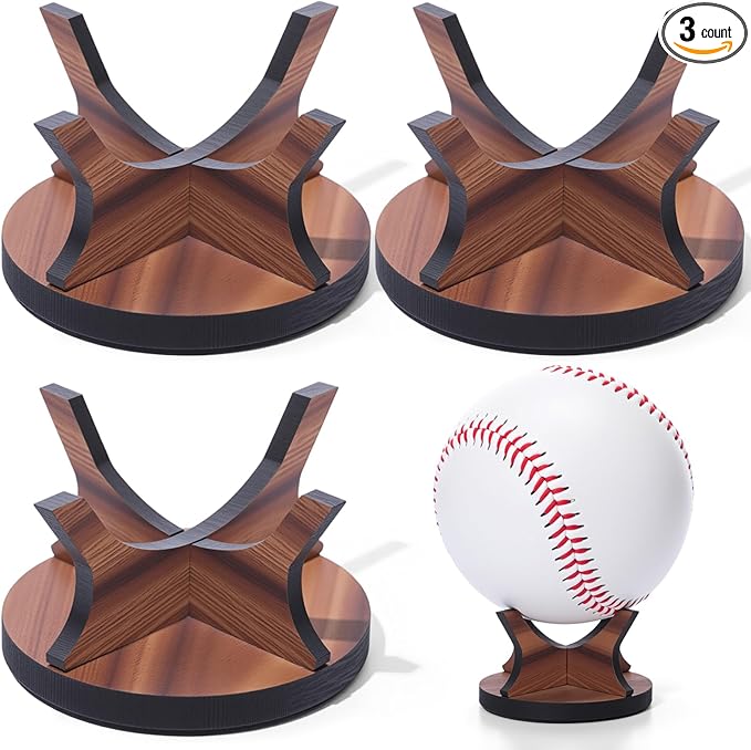 3 Pieces Acrylic Small Ball Stand Holder Sport Ball Display Rack Baseball Display Stand with 3 Pieces Non-Slip Rubber Pads for Baseball Golf Softball Tennis Spheres