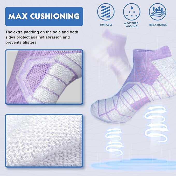 Hylaea Athletic Running Socks Cushion Padded Moisture Wicking Low Cut