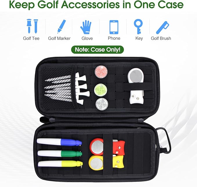 Golf Glove Holder Case with Removable Golf Glove Shaper, Organizer Bag Accessories for Phone, Tees, Divot Tools & Ball Markers, Ideal Gifts for Men