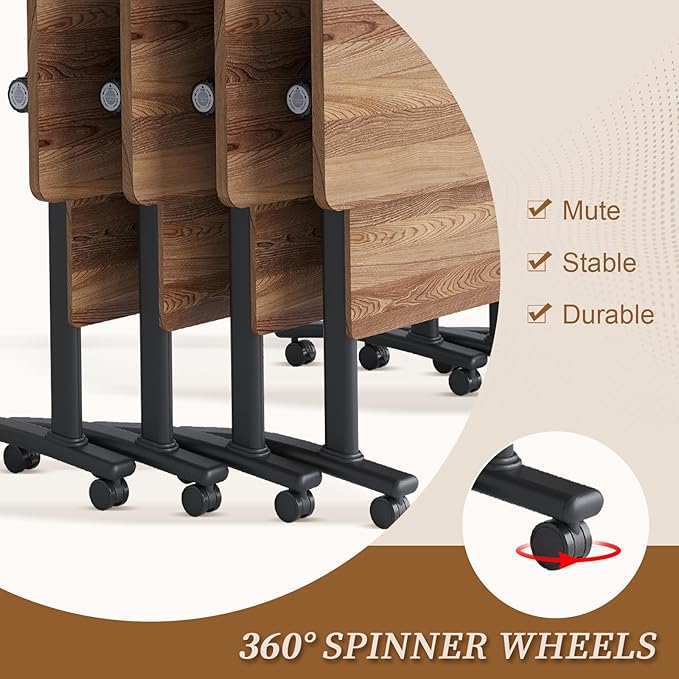 Folding Conference Room Table, Modern Conference Tables with Silent Wheels, Large Rectangular Mobile Training Tables for Office Classroom, Foldable Modular Boardroom Seminar Table (2pack L63in)