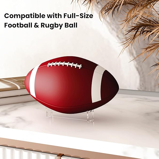 Football Stand Holder, 2-Pack Acrylic Display Stand for Rugby Ball, Clear Rack for Memorial Sports Gloves, 5.9x3.5x1.3 inch